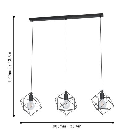 Eglo - Lampadario a sospensione con filo 3xE27/60W/230V