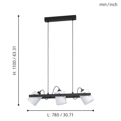 Eglo - Lampadario a sospensione con filo 3xE27/28W/230V