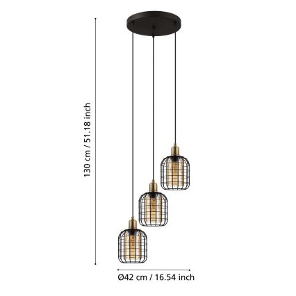 Eglo - Lampadario su corda 3xE27/40W/230V