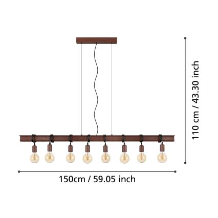 Eglo - Lampadario su corda 8xE27/60W/230V