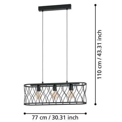 Eglo - Lampadario su corda 3xE27/40W/230V