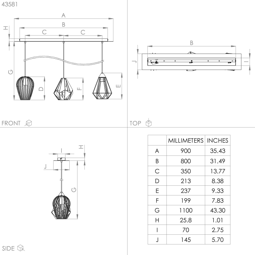 Eglo - Lampadario su corda 3xE27/40W/230V