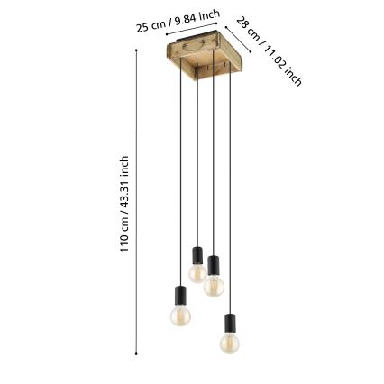 Eglo - Lampadario su corda 4xE27/40W/230V