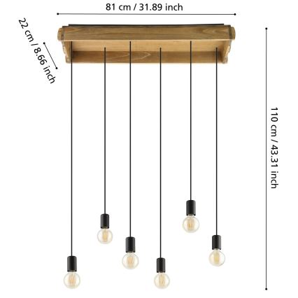 Eglo - Lampadario su corda 6xE27/40W/230V