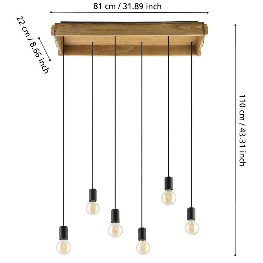 Eglo - Lampadario su corda 6xE27/40W/230V