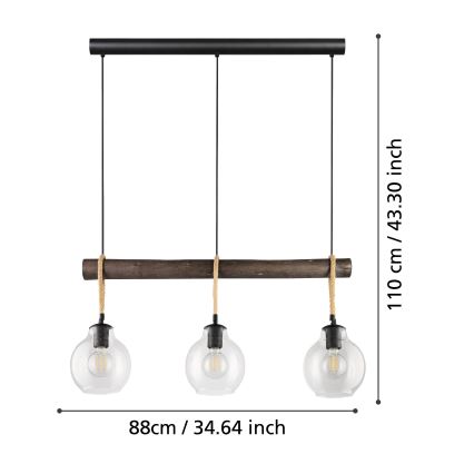 Eglo - Lampadario su corda 3xE27/40W/230V