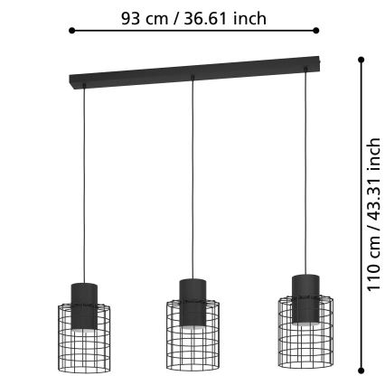 Eglo - Lampadario su corda 3xE27/40W/230V nero