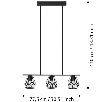 Eglo - Lampadario su corda  3xE27/40W/230V