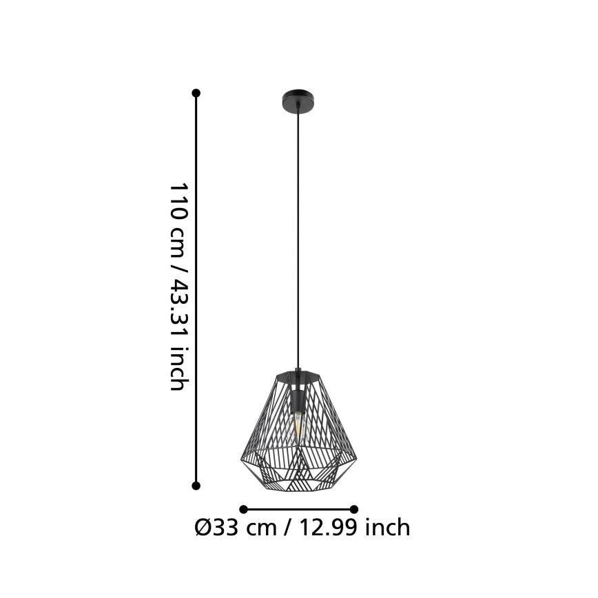 Eglo - Lampadario su corda 1xE27/40W/230V nero