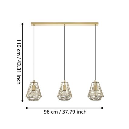 Eglo - Lampadario su corda 3xE27/40W/230V oro