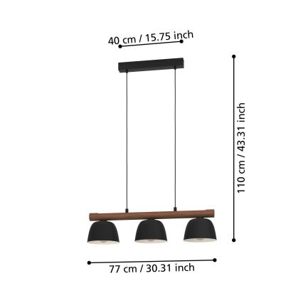 Eglo - Lampadario a sospensione con filo 3xE27/40W/230V