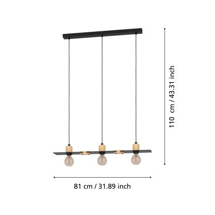 Eglo - Lampadario a sospensione con filo 3xE27/40W/230V