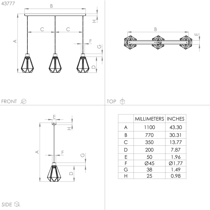 Eglo - Lampadario a sospensione con filo 3xE27/40W/230V