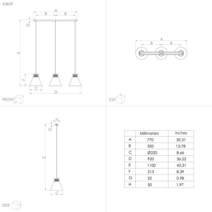 Eglo - Lampadario a sospensione con filo 3xE27/40W/230V
