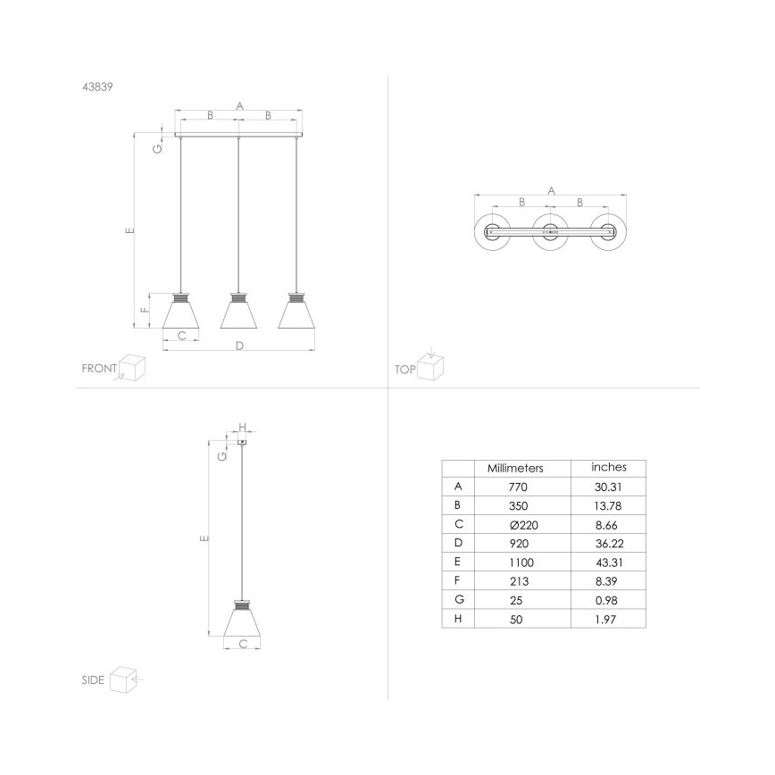 Eglo - Lampadario a sospensione con filo 3xE27/40W/230V