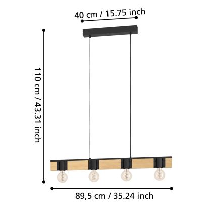 Eglo - Lampadario a sospensione con filo 4xE27/40W/230V