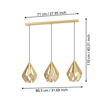 Eglo - Lampadario a sospensione con filo 3xE27/60W/230V