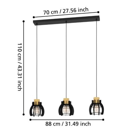 Eglo - Lampadario a sospensione con filo 3xE27/40W/230V