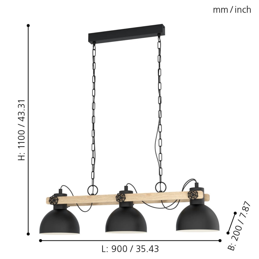 Eglo - Lampadario a sospensione con catena 3xE27/28W/230V - FSC certificato