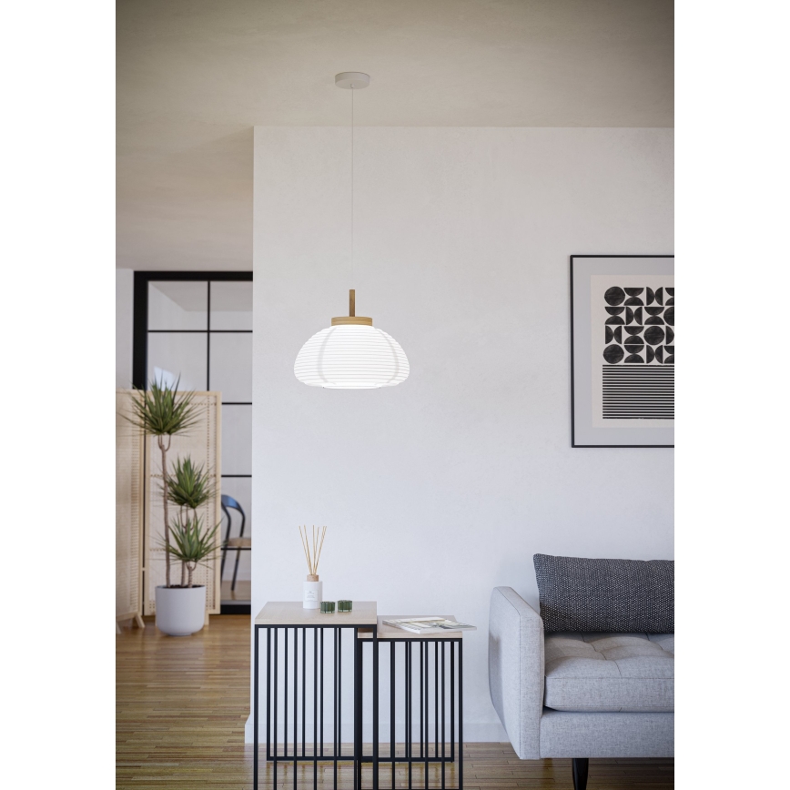 Eglo - Lampadario sospeso a cavo 1xE27/40W/230V Ø 55 cm bianco/beige