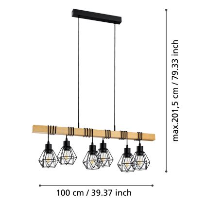 Eglo - Lampadario a sospensione su cavo TOWNSHEND 6xE27/60W/230V