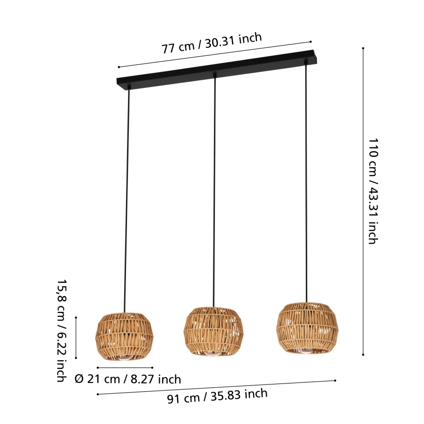 Eglo - Lampadario a sospensione su cavo 3xE27/40W/230V marrone