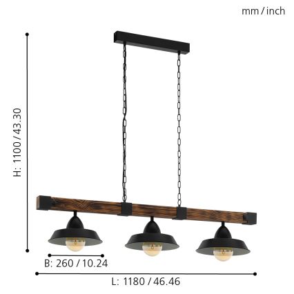 Eglo - Lampadario a sospensione con catena 3xE27/60W/230V