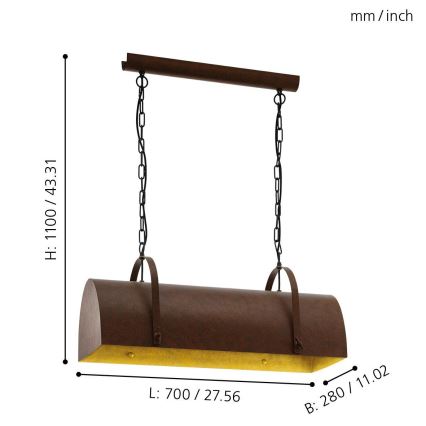 Eglo 49687 - Lampadario a sospensione con catena DEERHURST 2xE27/60W/230V