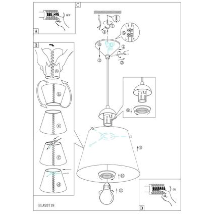 Eglo 54459 - Lampadario a sospensione con filo MOLOVE 1xE27/60W/230V