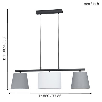 Eglo 55207 - Lampadario a sospensione con filo ALMEIDA 3xE14/25W/230V grigio