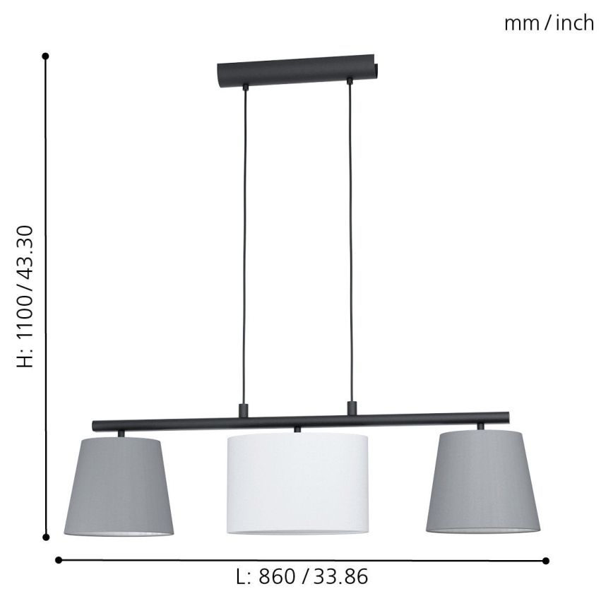 Eglo 55207 - Lampadario a sospensione con filo ALMEIDA 3xE14/25W/230V grigio