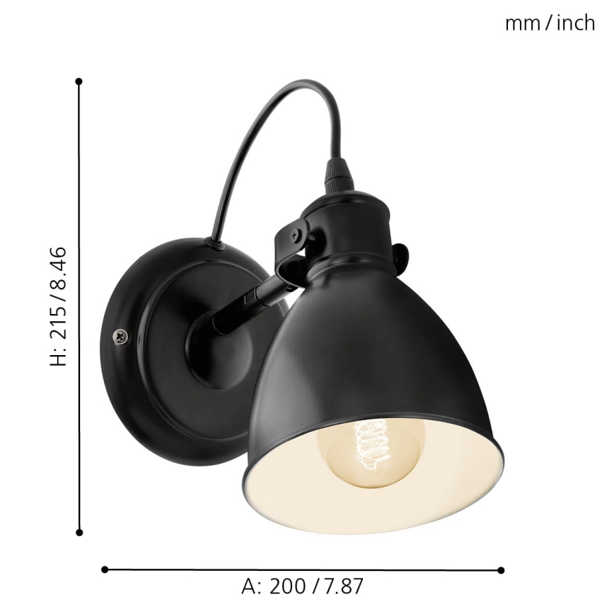 Eglo 55261 - Lampada da parete PRIDDY 1xE27/40W/230V nero