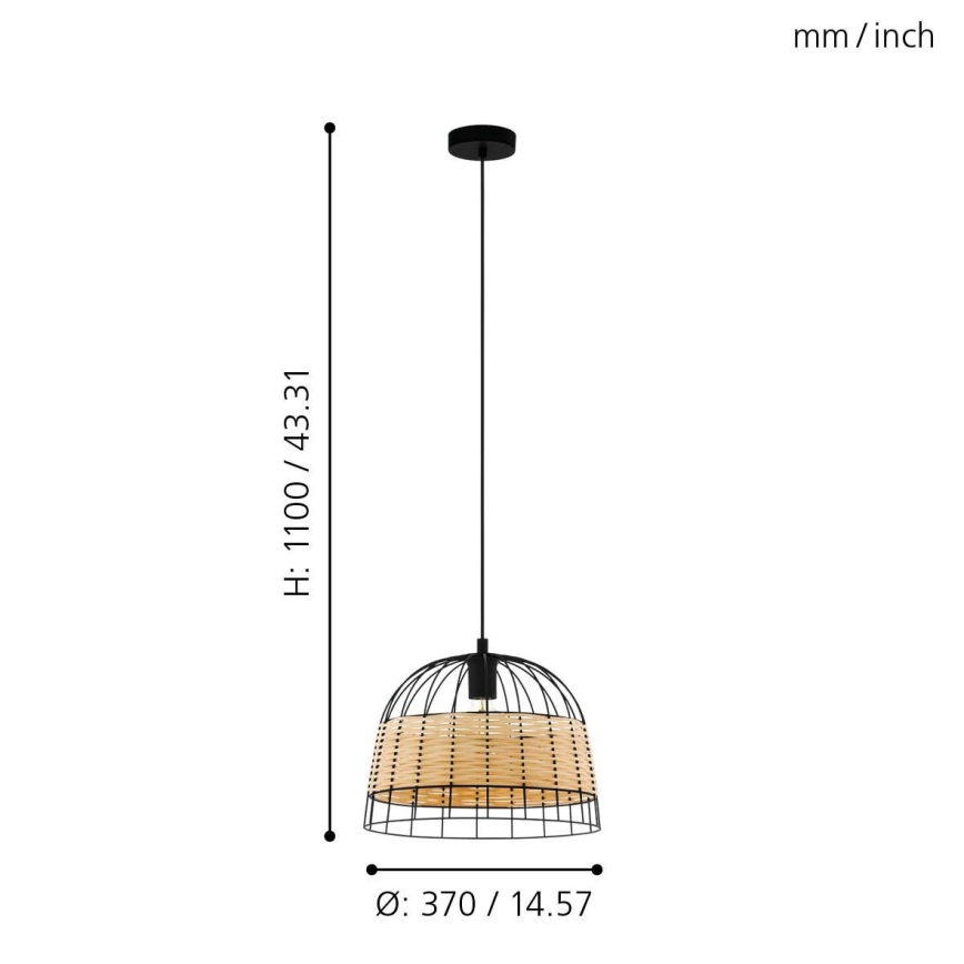 Eglo 55709 - Lampadario a sospensione con filo ANWICK 1xE27/40W/230V rattan