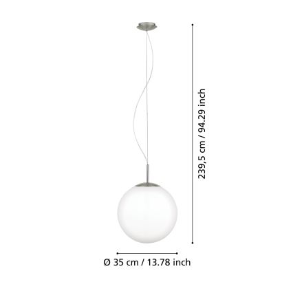 Eglo 63269 - Lampadario a sospensione con cavo PIEDALE 1xE27/60W/230V Ø 35 cm cromo opaco