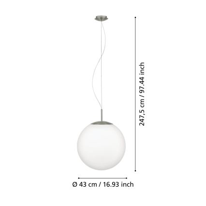 Eglo 63271 - Lampada a sospensione su cavo PIEDALE 1xE27/60W/230V Ø 43 cm cromo opaco