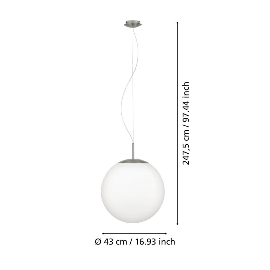 Eglo 63271 - Lampada a sospensione su cavo PIEDALE 1xE27/60W/230V Ø 43 cm cromo opaco