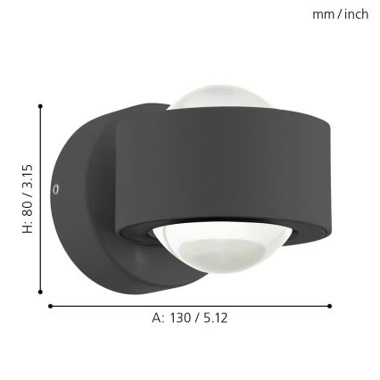 Eglo 64496 - Applique LED ONO PRO 2xLED/2,5W/230V antracite