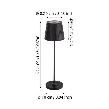 Eglo - Lampada da tavolo ricaricabile dimmerabile a LED per esterni LED/3,8W/5V 2400/3000/4000K 2000 mAh IP44 nera