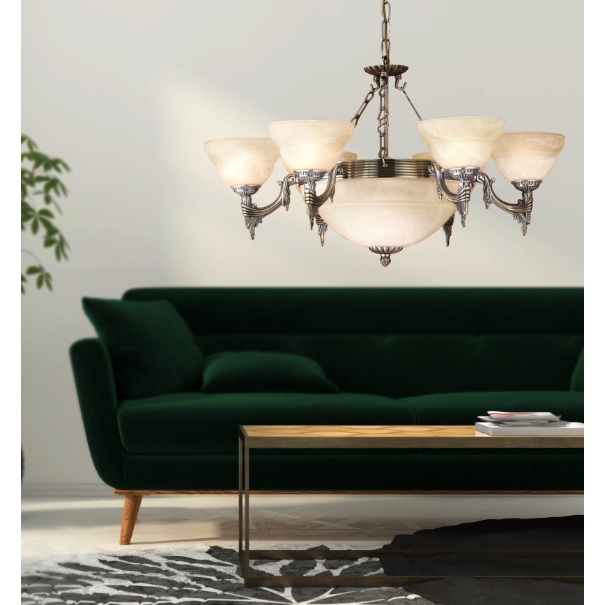 EGLO - Lampadario a sospensione con catena 9xE14/60W vetro in alabastro