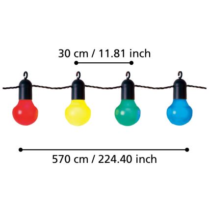 Eglo - Catena decorativa da esterno LED 20xLED/0,064W/31V IP44