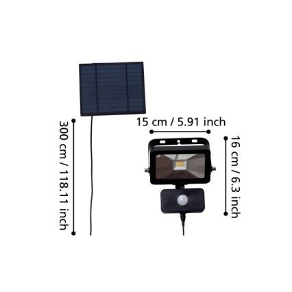 Eglo - Riflettore LED solare con sensore 15xLED/0,03W/3,7V 2600 mAh IP44