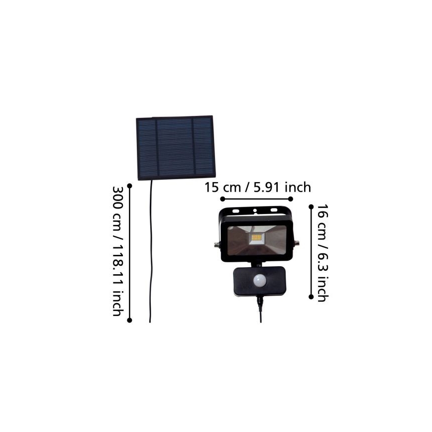 Eglo - Riflettore LED solare con sensore 15xLED/0,03W/3,7V 2600 mAh IP44