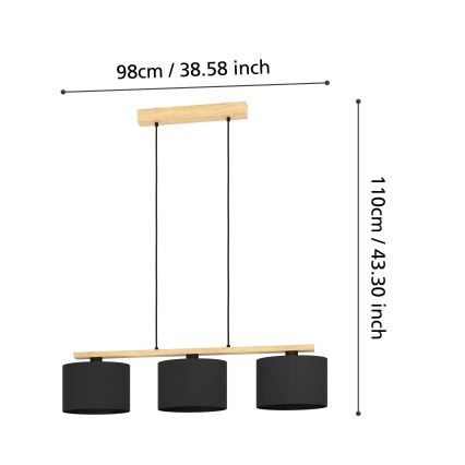 Eglo - Lampadario a sospensione con filo 3xE27/40W/230V