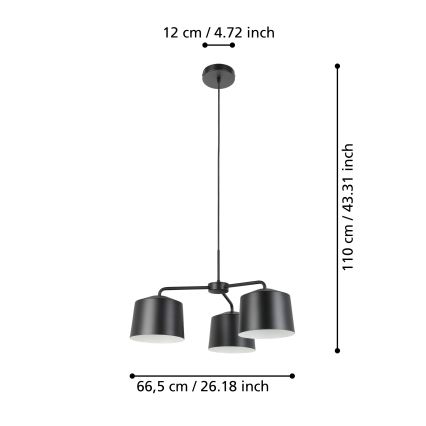 Eglo - Lampadario a sospensione con filo 3xE27/40W/230V