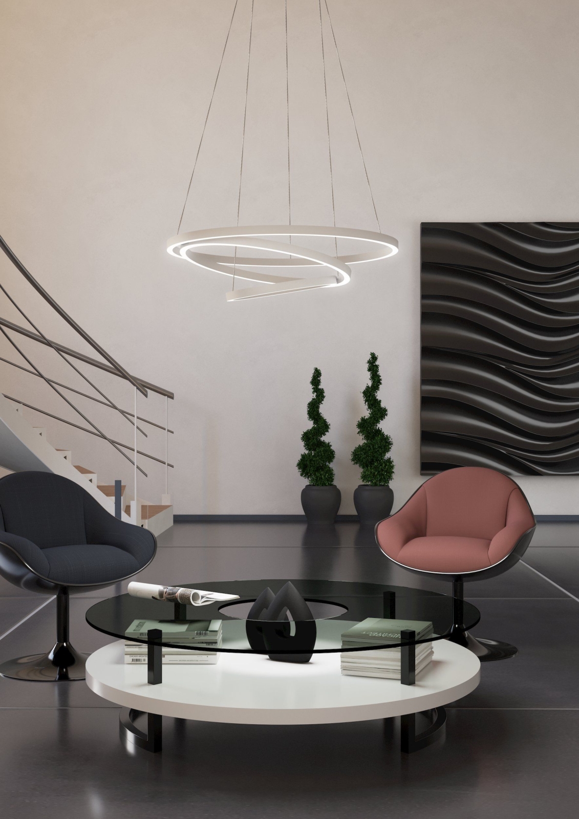 Eglo Lampada A Sospensione LED Ruotale, Per Tavolo Da Pranzo, Sala Da Pranzo, Anello Oscillante In Metallo Nero, Luce Bianca Calda, Diametro 70 Cm