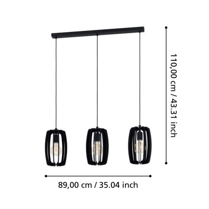 Eglo - Lampadario a sospensione con filo 3xE27/40W/230V nero