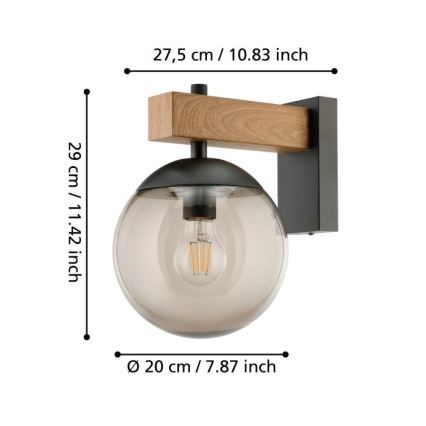 Eglo - Applique da esterno 1xE27/40W/230V nero/legno IP44