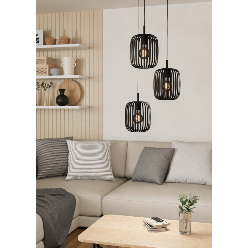 Eglo - Lampadario a sospensione con filo 3xE27/40W/230V nero