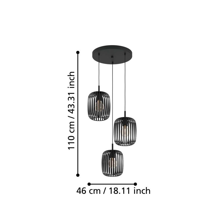 Eglo - Lampadario a sospensione con filo 3xE27/40W/230V nero