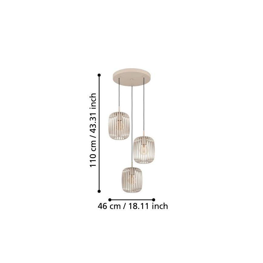 Eglo - Lampadario a sospensione con filo 3xE27/40W/230V beige